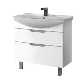 Тумба Dreja LAGUNA PLUS, 105 см, 2 ящика, с опорами, белый глянец и раковина Лагуна 105 см, 99.0108 + 191683 - фото, отзывы, цена